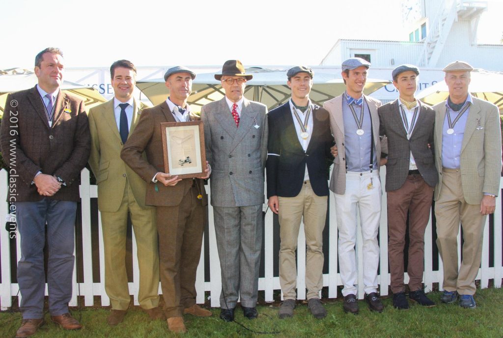 Left to right: Henry Hope-Frost, Karsten Le Blanc, David Brabham, Lord Marsh, Brabham family members at the Goodwood Revival 2016 / Credit Suisse Jack Brabham tribute